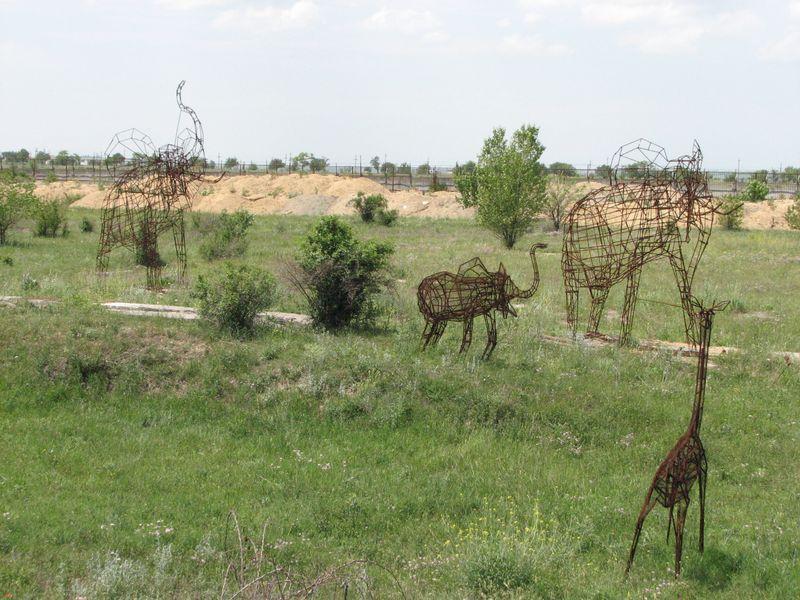 002 Karkasi skulptur slonov v Safari-parke tajgan on zhe Park  lvov