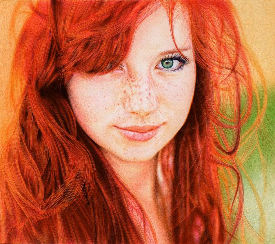 redhead girl   ballpoint pen by vianaarts-d5531ab